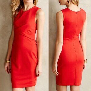 ANTHROPOLOGIE Gathered Pointe Sheath Red Knit Dress Bailey 44